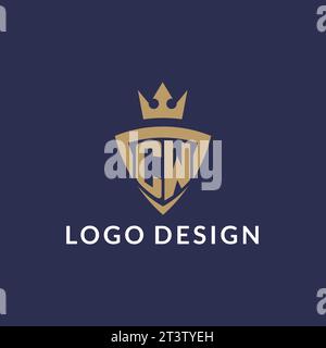 CW logo with shield and crown, monogram initial logo style vector file Stock Vector
