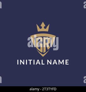 GR logo with shield and crown, monogram initial logo style vector file Stock Vector