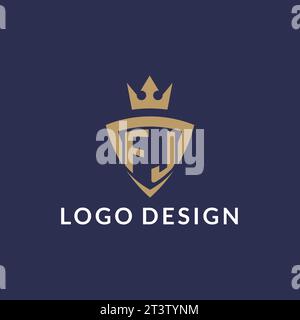 FJ logo with shield and crown, monogram initial logo style vector file Stock Vector