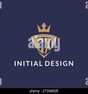 CX logo with shield and crown, monogram initial logo style vector file Stock Vector