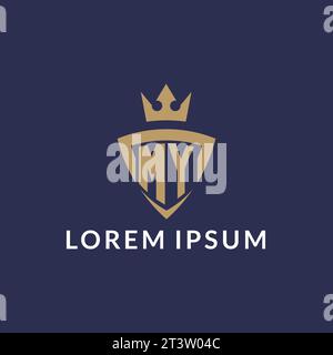 MY logo with shield and crown, monogram initial logo style vector file Stock Vector