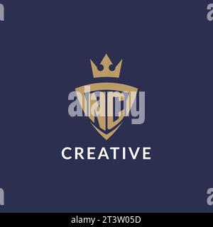 NC logo with shield and crown, monogram initial logo style vector file Stock Vector
