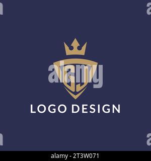 GJ logo with shield and crown, monogram initial logo style vector file Stock Vector