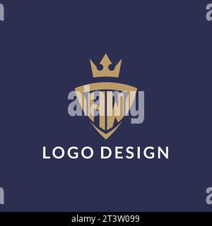 HW logo with shield and crown, monogram initial logo style vector file Stock Vector