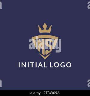 MS logo with shield and crown, monogram initial logo style vector file Stock Vector