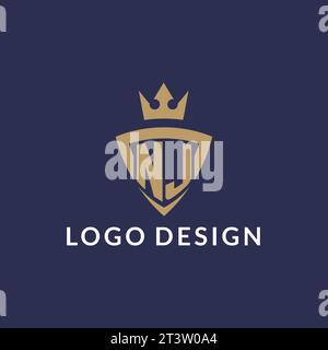 NJ logo with shield and crown, monogram initial logo style vector file Stock Vector