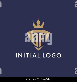 OF logo with shield and crown, monogram initial logo style vector file Stock Vector