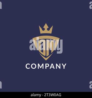 OM logo with shield and crown, monogram initial logo style vector file Stock Vector