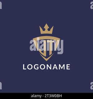 JT logo with shield and crown, monogram initial logo style vector file Stock Vector