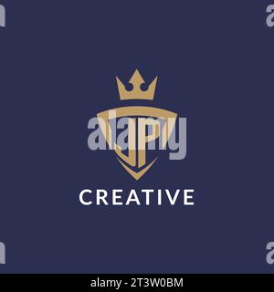 JP logo with shield and crown, monogram initial logo style vector file Stock Vector