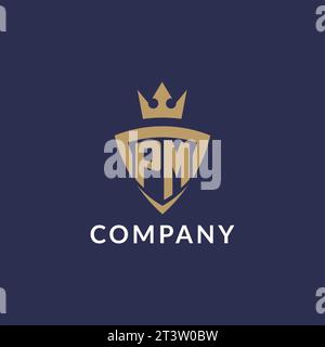 PM logo with shield and crown, monogram initial logo style vector file Stock Vector