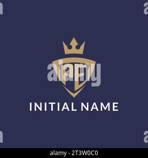 PE logo with shield and crown, monogram initial logo style vector file Stock Vector