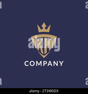 KM logo with shield and crown, monogram initial logo style vector file Stock Vector