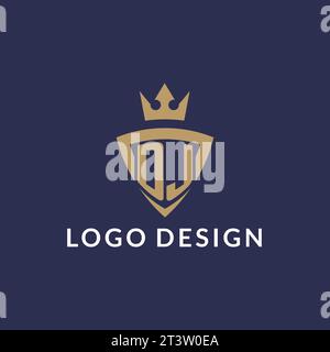 DJ logo with shield and crown, monogram initial logo style vector file Stock Vector