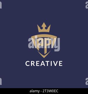 PP logo with shield and crown, monogram initial logo style vector file Stock Vector