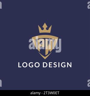 PW logo with shield and crown, monogram initial logo style vector file Stock Vector