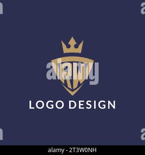 RW logo with shield and crown, monogram initial logo style vector file Stock Vector