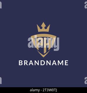 PH logo with shield and crown, monogram initial logo style vector file Stock Vector