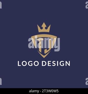 TJ logo with shield and crown, monogram initial logo style vector file Stock Vector