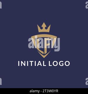 LF logo with shield and crown, monogram initial logo style vector file Stock Vector