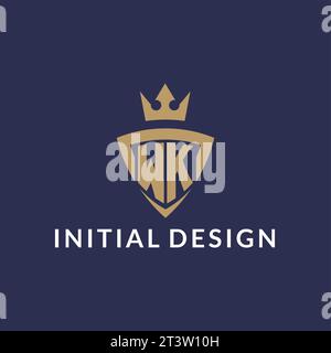 WK logo with shield and crown, monogram initial logo style vector file Stock Vector