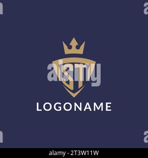 ST logo with shield and crown, monogram initial logo style vector file Stock Vector