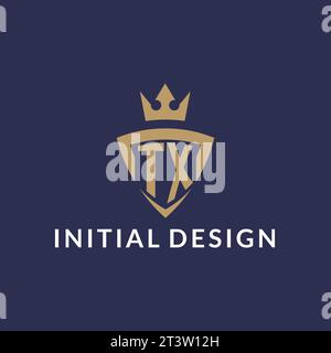 TX logo with shield and crown, monogram initial logo style vector file Stock Vector