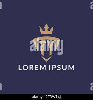 TY logo with shield and crown, monogram initial logo style vector file Stock Vector