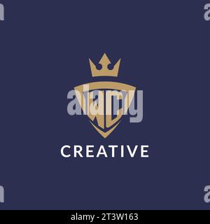 WC logo with shield and crown, monogram initial logo style vector file Stock Vector