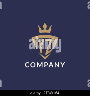 YZ logo with shield and crown, monogram initial logo style vector file Stock Vector