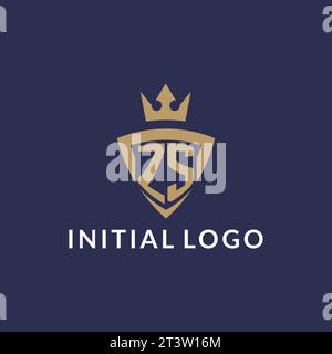 ZS logo with shield and crown, monogram initial logo style vector file Stock Vector
