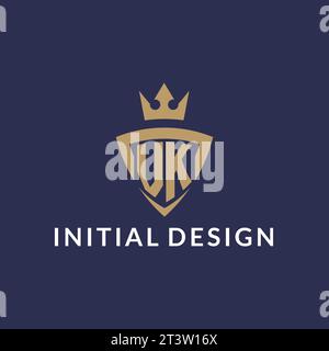 VK logo with shield and crown, monogram initial logo style vector file Stock Vector