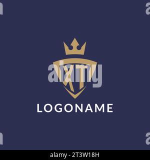 XT logo with shield and crown, monogram initial logo style vector file Stock Vector