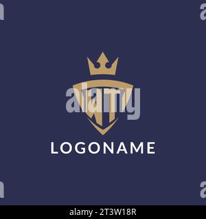 WT logo with shield and crown, monogram initial logo style vector file Stock Vector