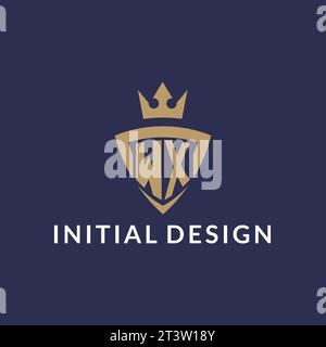 WX logo with shield and crown, monogram initial logo style vector file Stock Vector