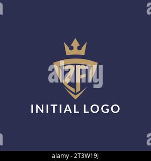 ZF logo with shield and crown, monogram initial logo style vector file Stock Vector