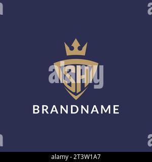 SH logo with shield and crown, monogram initial logo style vector file Stock Vector