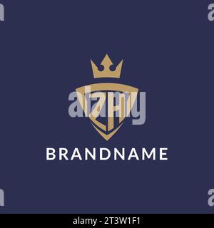 ZH logo with shield and crown, monogram initial logo style vector file Stock Vector