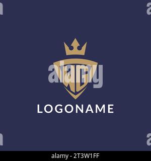 WG logo with shield and crown, monogram initial logo style vector file Stock Vector