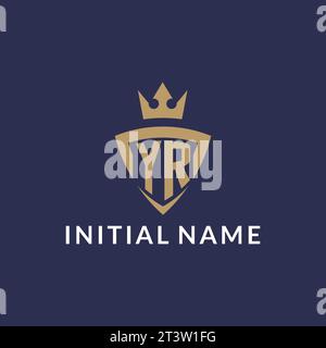 YR logo with shield and crown, monogram initial logo style vector file Stock Vector