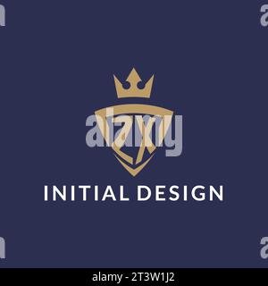 ZX logo with shield and crown, monogram initial logo style vector file Stock Vector