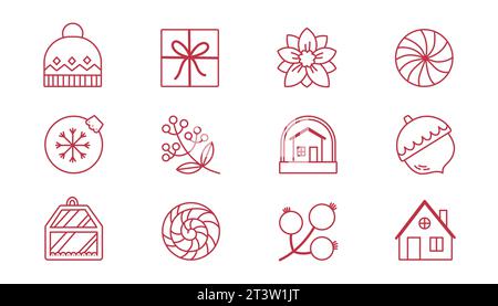 New year icon set many design elements. Vector illustration. Stock Vector