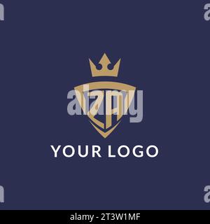 ZA logo with shield and crown, monogram initial logo style vector file Stock Vector