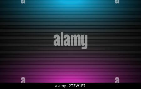 Black striped background with blue purple neon illumination. Vector retro design Stock Vector