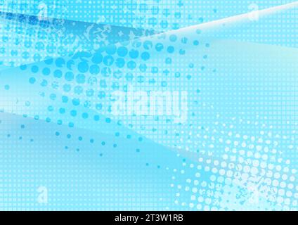 Blue minimal background with grunge halftone blots and smooth stripes. Tech geometric abstract vector design Stock Vector