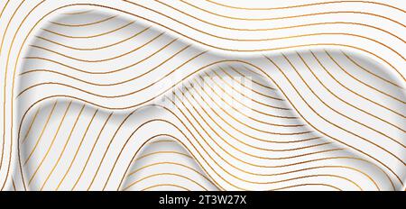 White abstract corporate wavy banner with golden lines. Vector background Stock Vector