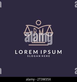 BM initials combined with the scales of justice icon, design inspiration for law firms in a modern and luxurious style, vector graphic Stock Vector