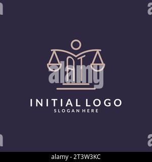 AT initials combined with the scales of justice icon, design inspiration for law firms in a modern and luxurious style, vector graphic Stock Vector
