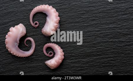 Top view three small pieces octopus Stock Photo