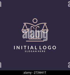 CG initials combined with the scales of justice icon, design inspiration for law firms in a modern and luxurious style, vector graphic Stock Vector